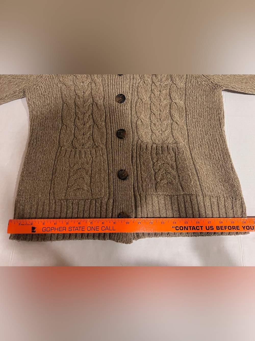 Women’s Cozy Cable Knit Tan Button Cardigan Shawl Collar Preppy Grandmacore XL - Picture 12 of 16